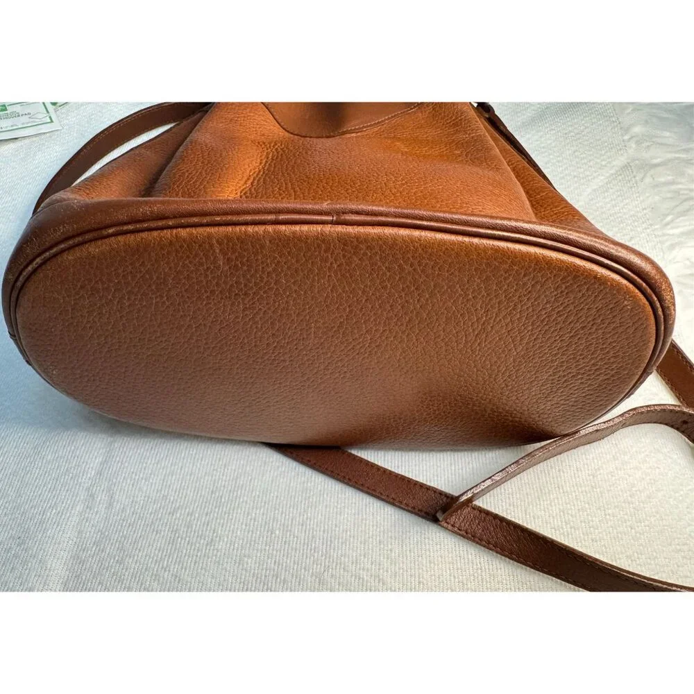 BURBERRYS Brown Leather Drawstring Bucket Bag COA Nova Check Haystack Lining VTG - Picture 6 of 14